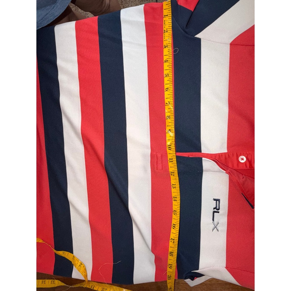 RLX Ralph Lauren Women's Striped Golf Polo Shirt Coral Navy White Medium - Picture 7 of 7